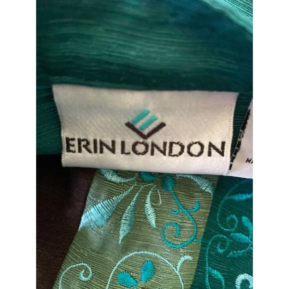 Erin London Womens L Silk Button Down Embroidered Jacket Blazer Green Vintage - Picture 3 of 16